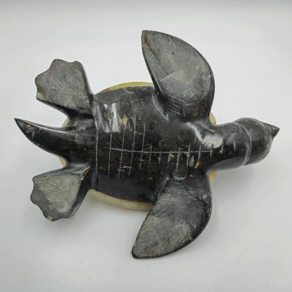 Stone Carved Turtle Box Hinged Lid Mother Baby Vintage Read - Picture 8 of 10